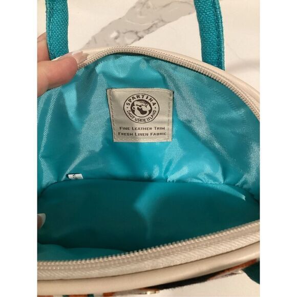 NWOT Spartina 449 SM Cosmetic Bag 2 Compartments 8”W x 5.5 T Orange Blue - Picture 5 of 5